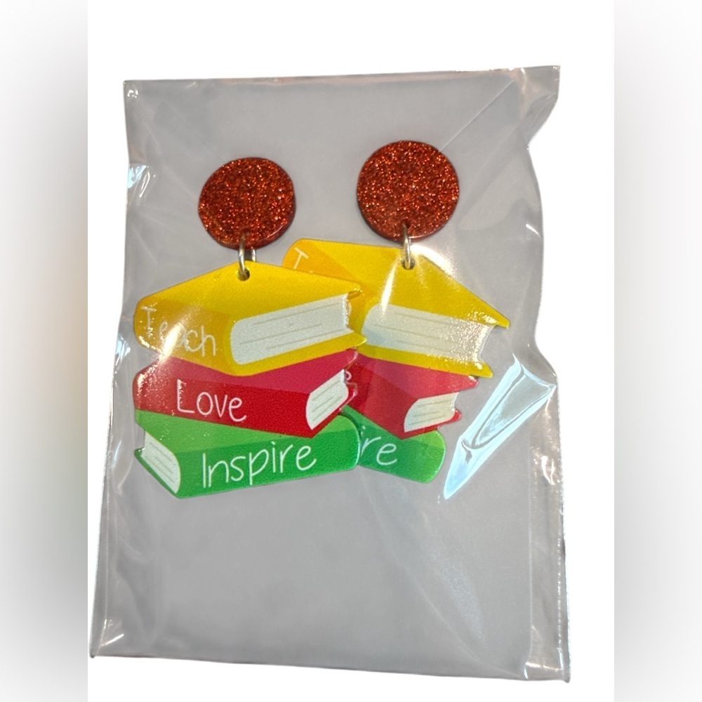 3/$20 Colorful Stack of Books Earrings - Picture 7 of 7